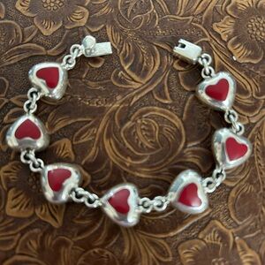 Sterling Silver  Heart Bracelet with Red Accents